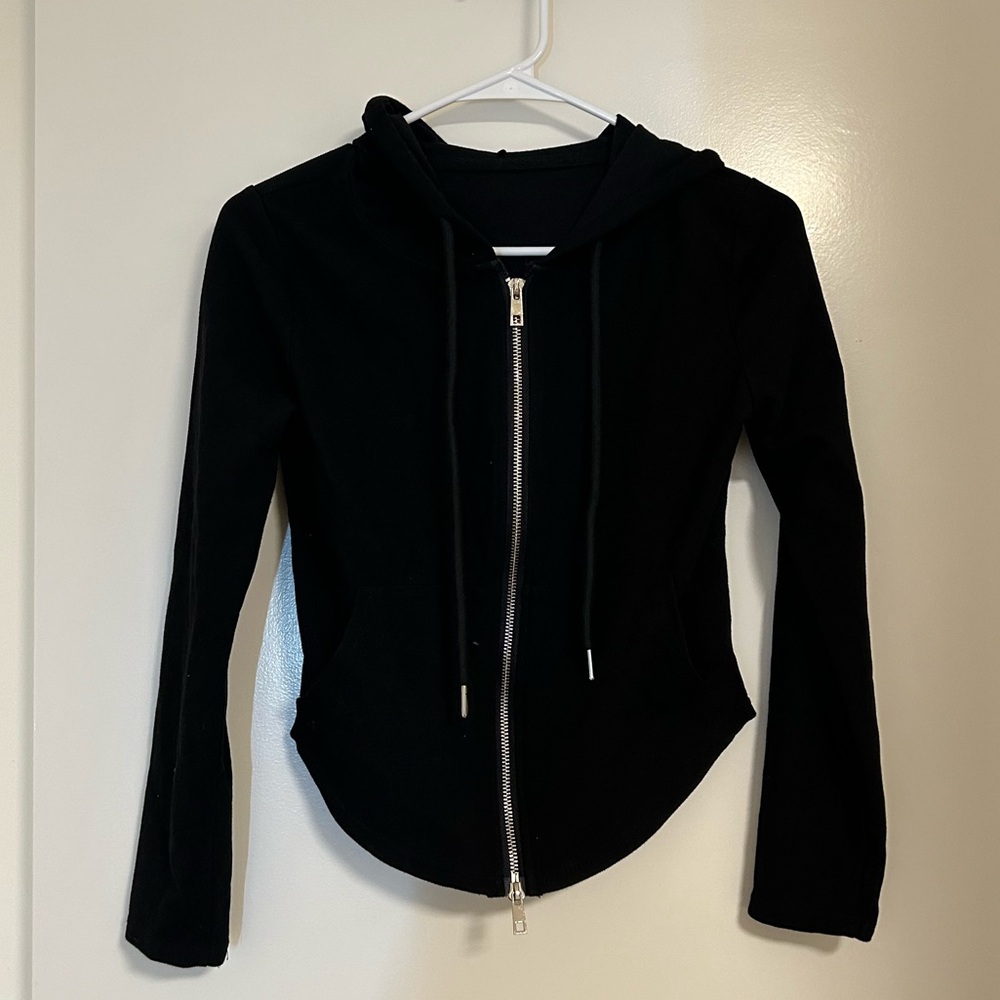 japanese brand cinch v cutout two zipper define zip up hoodie jacket